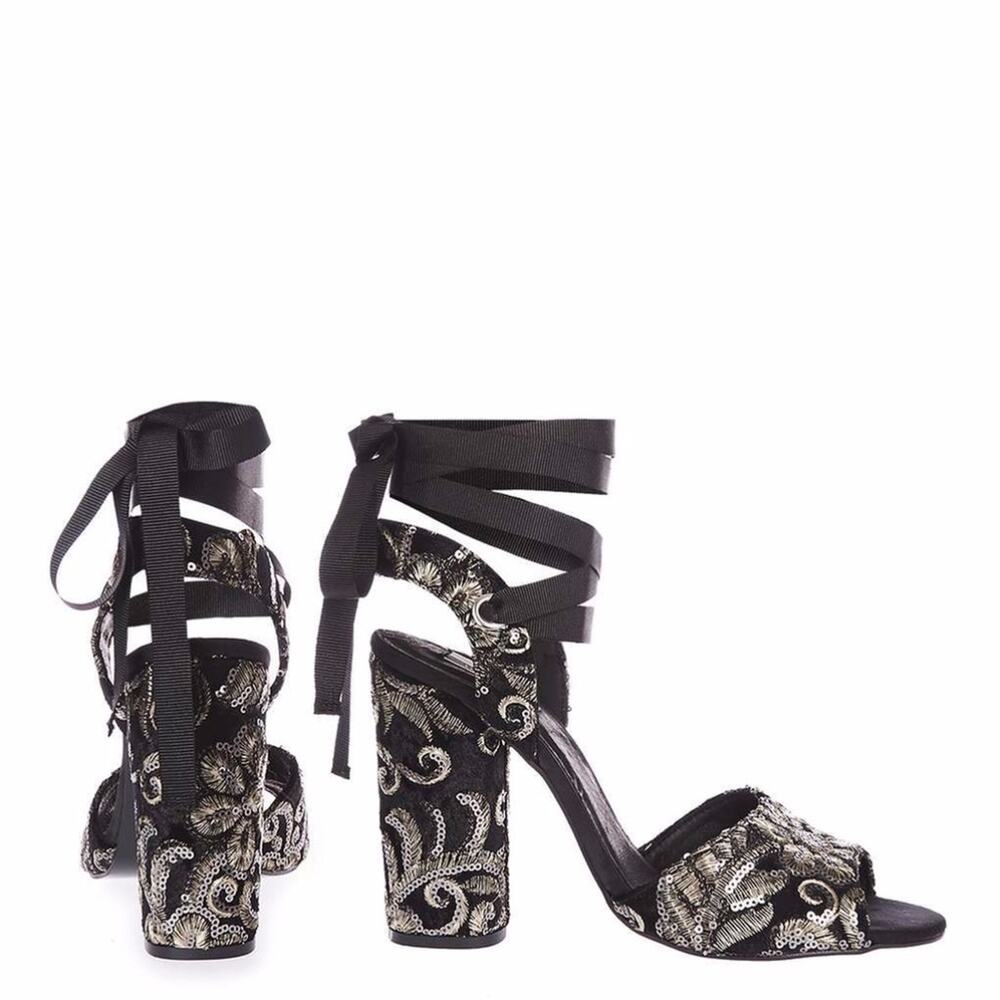 Topshop Rioja Sequined Strappy Block Heels